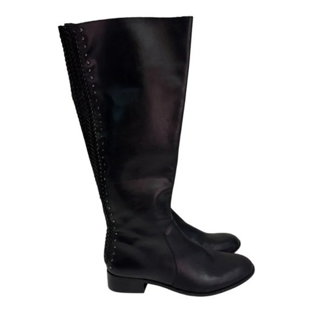 Antonio Melani‎ Black Leather Studded Braided Riding Boots  Size 7.5